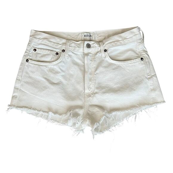 Agolde Revolve Women’s Parker Denim Shorts in White Repose Raw Hem Size 28 - Picture 3 of 14